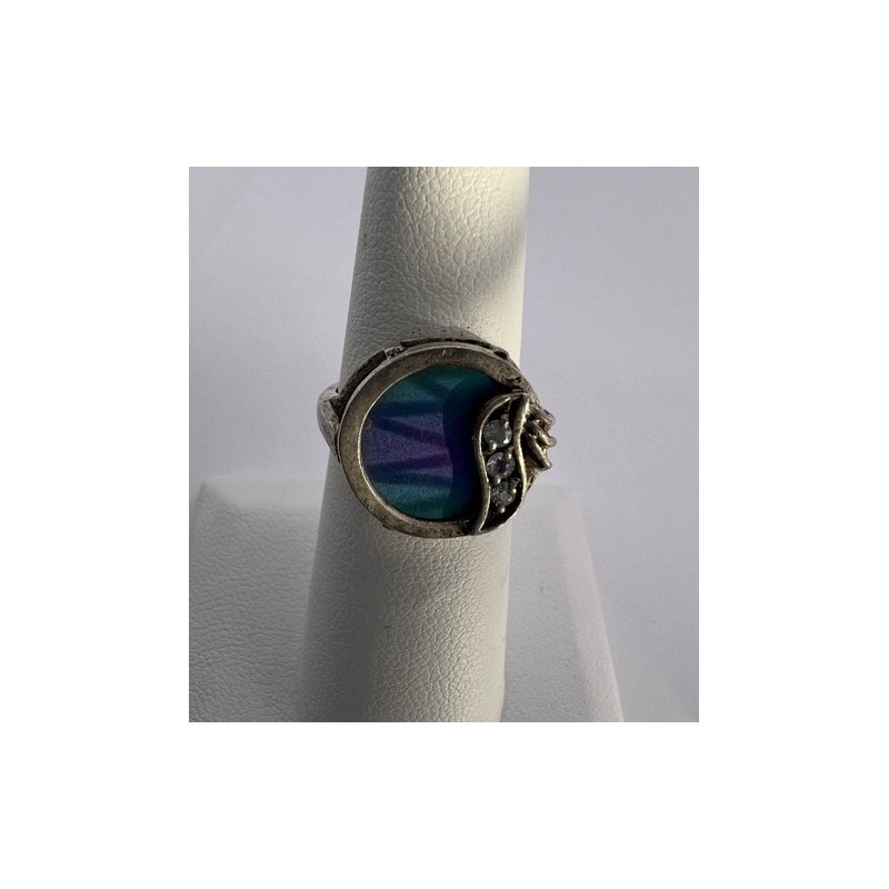 925 Sterling Silver Enamel & CZ Ring Size 5