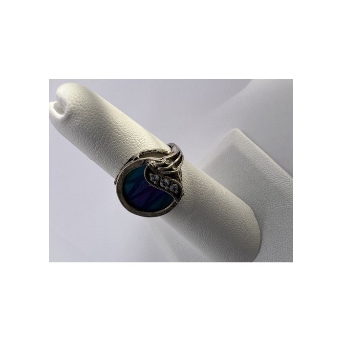 925 Sterling Silver Enamel & CZ Ring Size 5