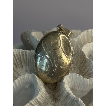 925 Sterling Silver Engraved Design Oval Locket Pendant Length 1.80 inch