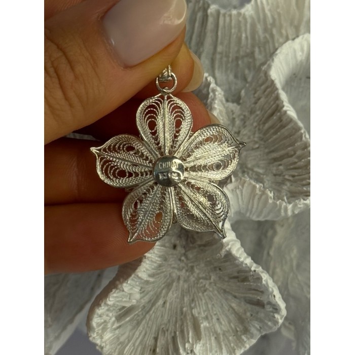 925 Sterling Silver Flower Pendant Length 1.50 inch
