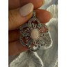 925 Sterling Silver Pink Agate & Marcasite Flower Pendant Length 1.75 inch