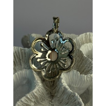 925 Sterling Silver Pink Agate & Marcasite Flower Pendant Length 1.75 inch