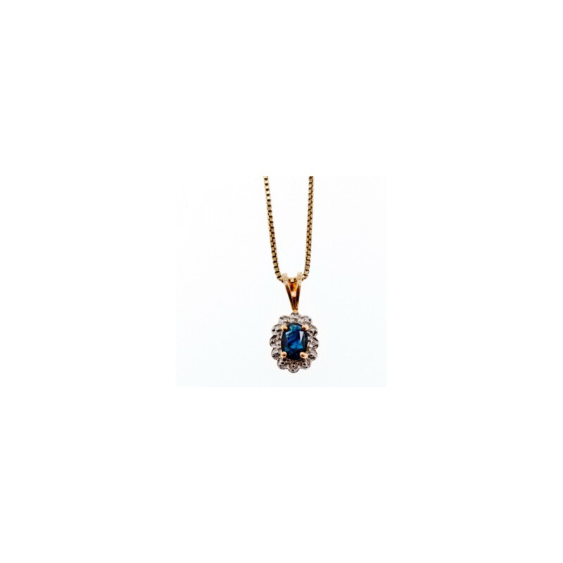 925 Sterling Silver Gold Plated Blue Sapphire Chain With Pendant Italy