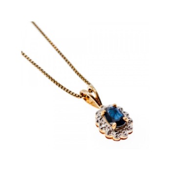 925 Sterling Silver Gold Plated Blue Sapphire Chain With Pendant Italy