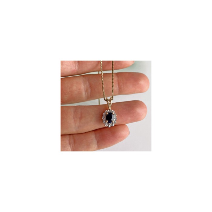 925 Sterling Silver Gold Plated Blue Sapphire Chain With Pendant Italy