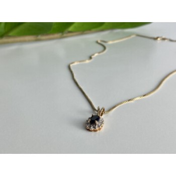 925 Sterling Silver Gold Plated Blue Sapphire Chain With Pendant Italy