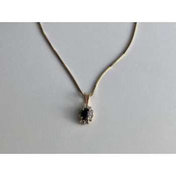 925 Sterling Silver Gold Plated Blue Sapphire Chain With Pendant Italy