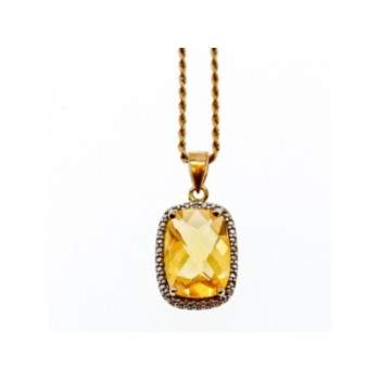 925 STERLING SILVER GOLD PLATED CITRINE CHAIN WITH PENDANT ITALY