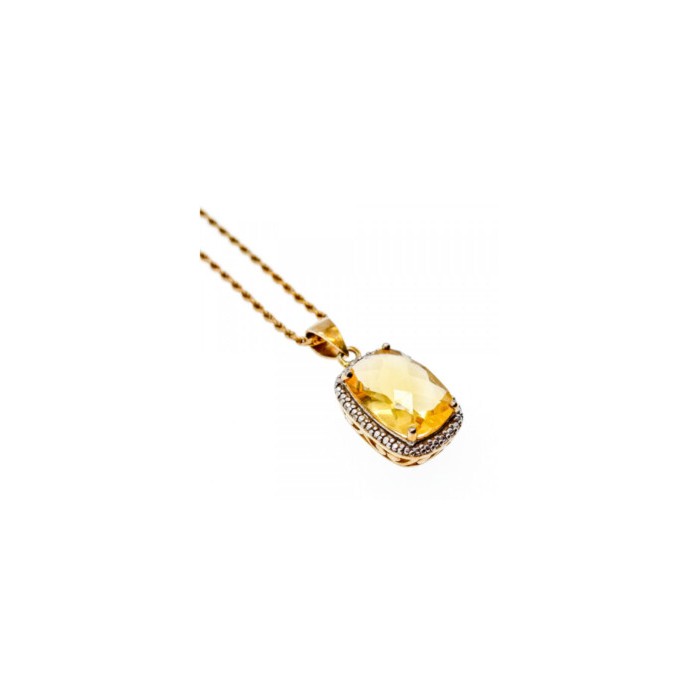 925 STERLING SILVER GOLD PLATED CITRINE CHAIN WITH PENDANT ITALY