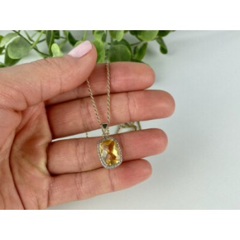 925 STERLING SILVER GOLD PLATED CITRINE CHAIN WITH PENDANT ITALY