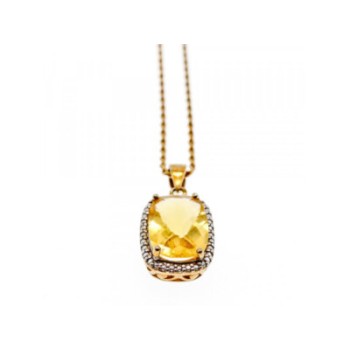 925 STERLING SILVER GOLD PLATED CITRINE CHAIN WITH PENDANT ITALY