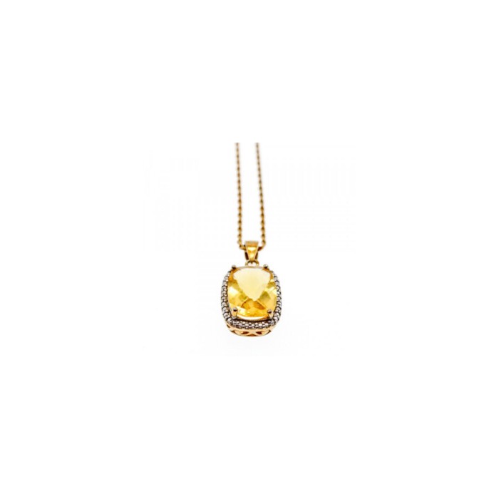 925 STERLING SILVER GOLD PLATED CITRINE CHAIN WITH PENDANT ITALY