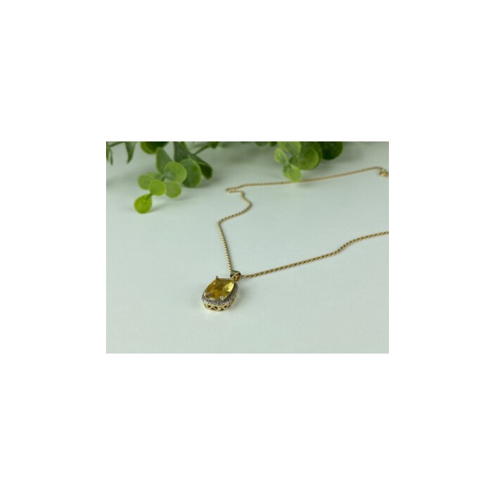 925 STERLING SILVER GOLD PLATED CITRINE CHAIN WITH PENDANT ITALY