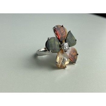 925 Sterling Silver Multicolor Spinel & Goshenite Ring Size 8.5