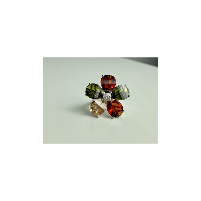 925 Sterling Silver Multicolor Spinel & Goshenite Ring Size 8.5