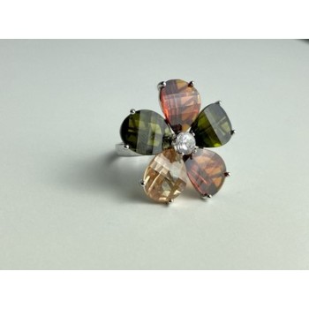 925 Sterling Silver Multicolor Spinel & Goshenite Ring Size 8.5