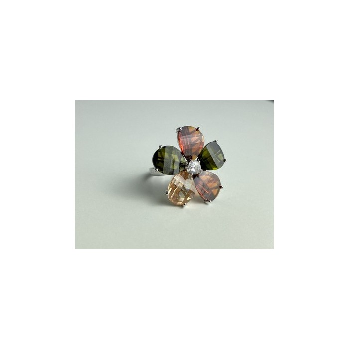 925 Sterling Silver Multicolor Spinel & Goshenite Ring Size 8.5