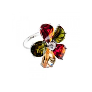 925 Sterling Silver Multicolor Spinel & Goshenite Ring Size 8.5