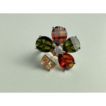 925 Sterling Silver Multicolor Spinel & Goshenite Ring Size 8.5