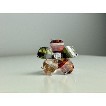 925 Sterling Silver Multicolor Spinel & Goshenite Ring Size 8.5