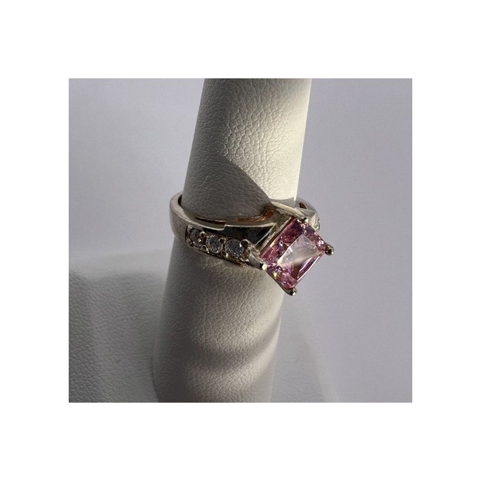 925 Sterling Silver & Pink CZ Ring Size 5.5