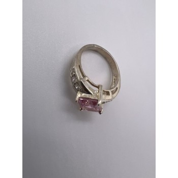925 Sterling Silver & Pink CZ Ring Size 5.5