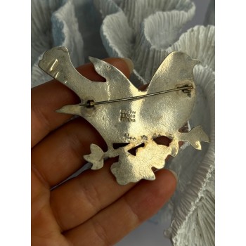 925 Sterling Silver Brooch Turquoise Birds Length 2.20 inch