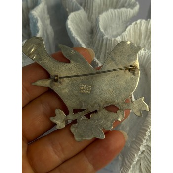 925 Sterling Silver Brooch Turquoise Birds Length 2.20 inch