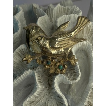 925 Sterling Silver Brooch Turquoise Birds Length 2.20 inch