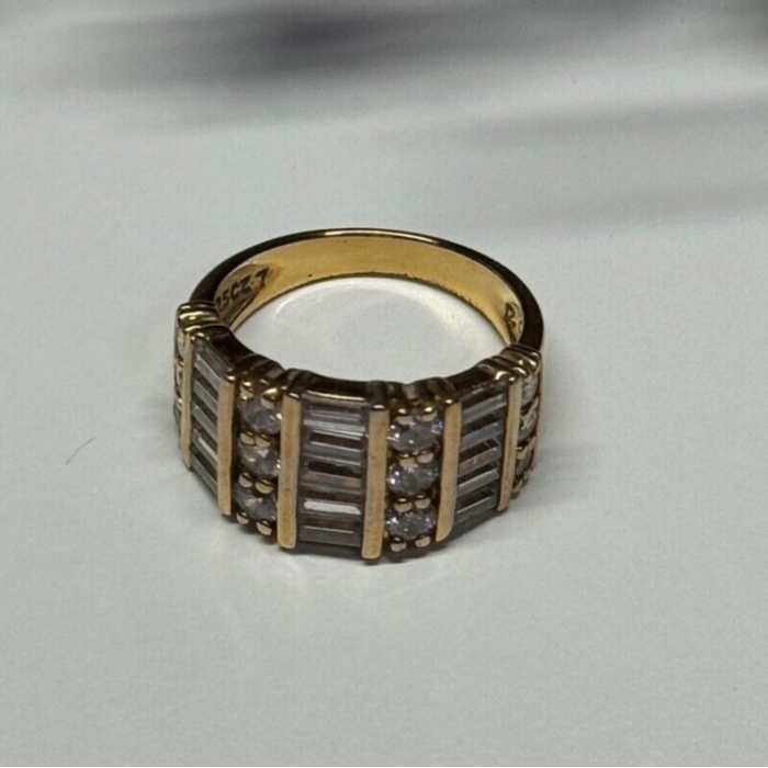 925 Sterling Silver Gold Plated CZ Ring Size 6