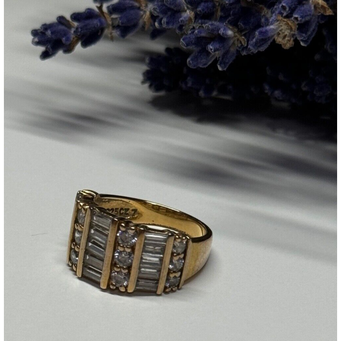 925 Sterling Silver Gold Plated CZ Ring Size 6