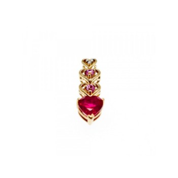 10K YELLOW GOLD RUBY, MORGANITE & DIAMOND HEART PENDANT
