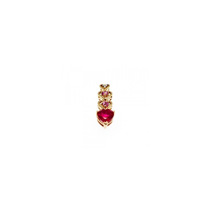 10K YELLOW GOLD RUBY, MORGANITE & DIAMOND HEART PENDANT