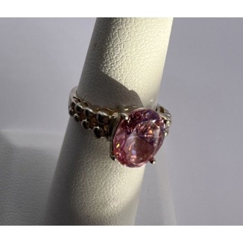 925 Sterling Silver & Pink CZ Ring Beauty Size 4.5
