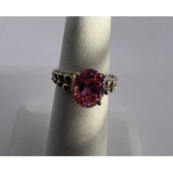 925 Sterling Silver & Pink CZ Ring Beauty Size 4.5