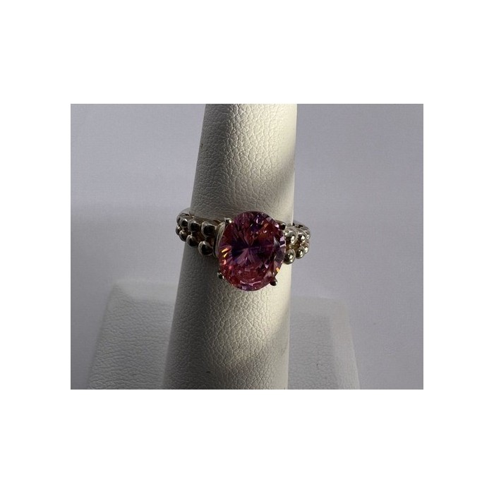925 Sterling Silver & Pink CZ Ring Beauty Size 4.5
