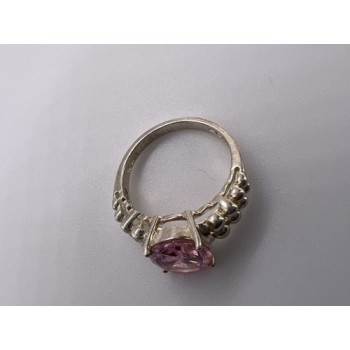 925 Sterling Silver & Pink CZ Ring Beauty Size 4.5