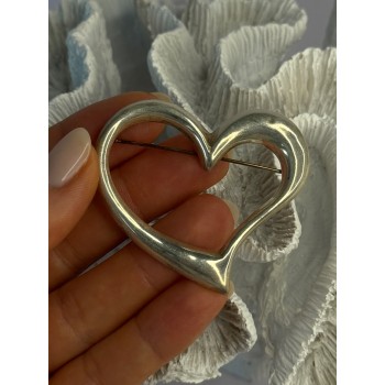 925 Sterling Silver Heart Brooch Length 1.90 inch