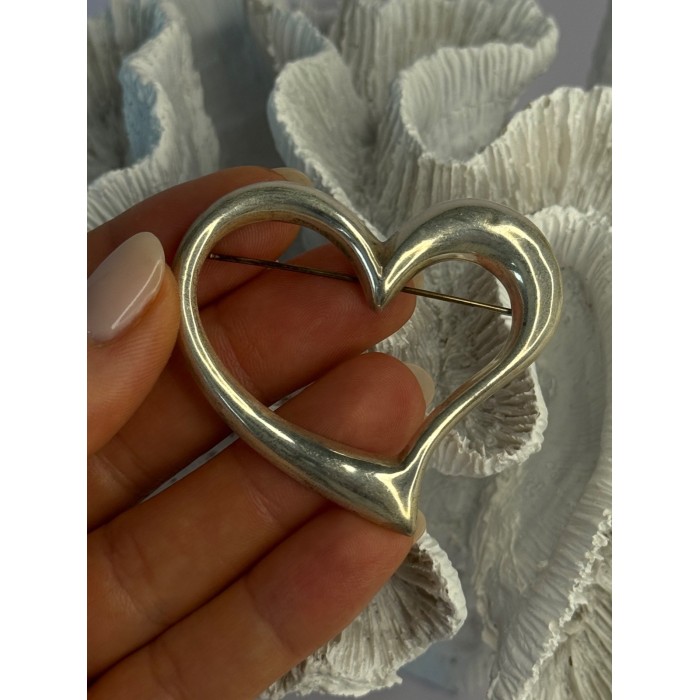 925 Sterling Silver Heart Brooch Length 1.90 inch