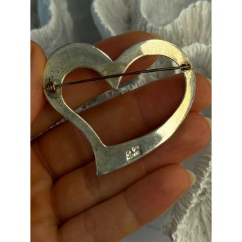 925 Sterling Silver Heart Brooch Length 1.90 inch