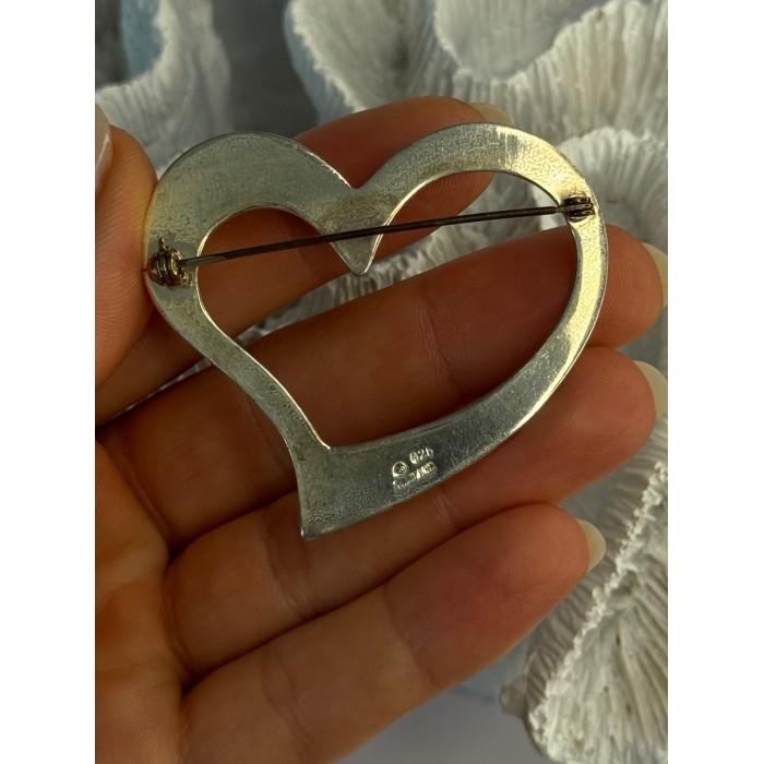 925 Sterling Silver Heart Brooch Length 1.90 inch
