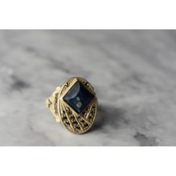 925 Sterling Silver Sodalite & Marcasites Ring Size 6