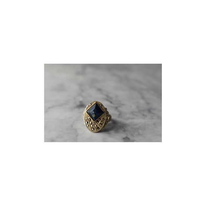 925 Sterling Silver Sodalite & Marcasites Ring Size 6