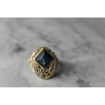 925 Sterling Silver Sodalite & Marcasites Ring Size 6