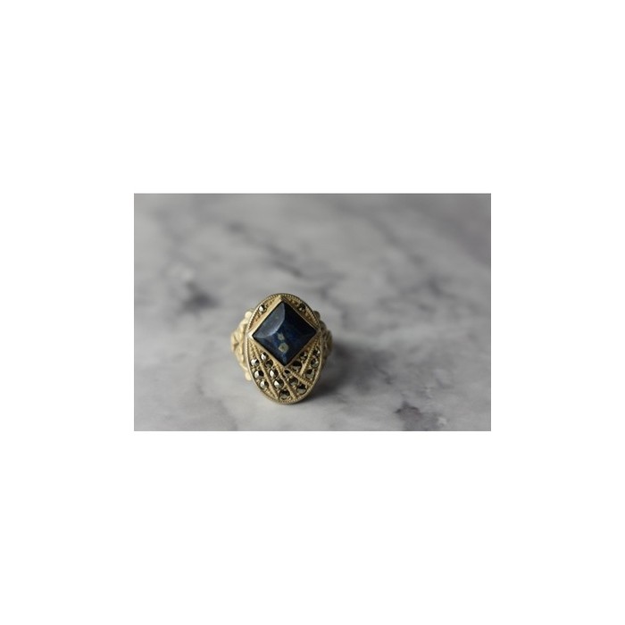925 Sterling Silver Sodalite & Marcasites Ring Size 6