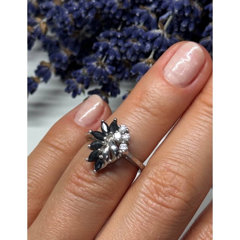 925 Sterling Silver Sapphire & Beryl Ring Size 4.5