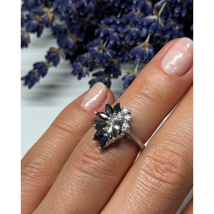 925 Sterling Silver Sapphire & Beryl Ring Size 4.5