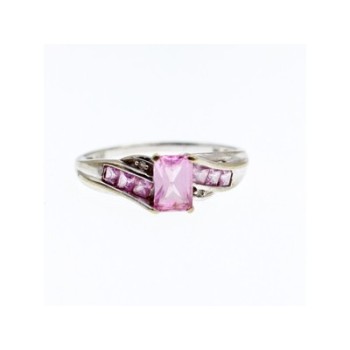 10K WHITE GOLD  PINK TOPAZ & DIAMONDS RING SIZE 7