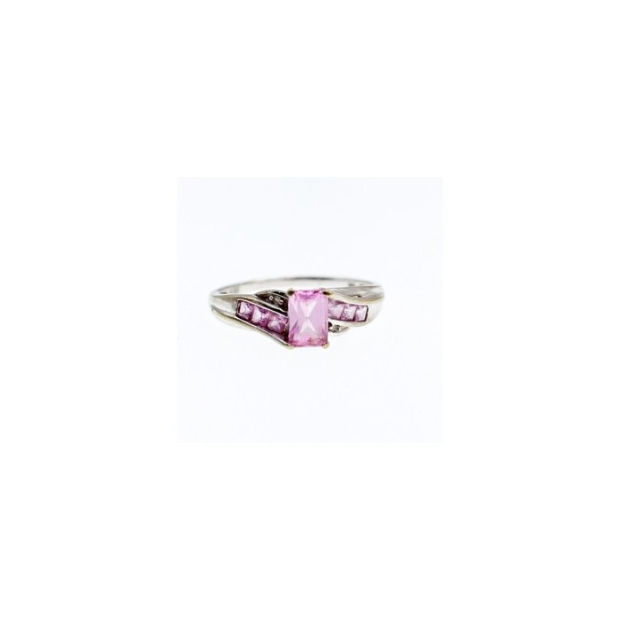 10K WHITE GOLD  PINK TOPAZ & DIAMONDS RING SIZE 7