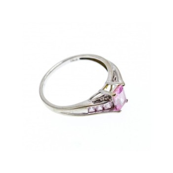 10K WHITE GOLD  PINK TOPAZ & DIAMONDS RING SIZE 7